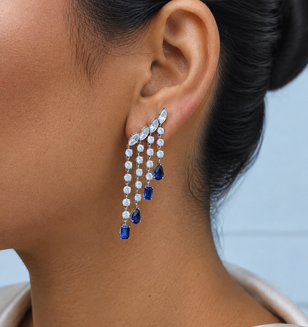 Regalia Cascading Eco Sapphires and Eco Diamonds Drop Earrings