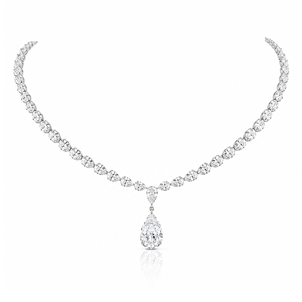 Royal Teardrop Pear Shaped Eco Diamonds Tennis Necklace