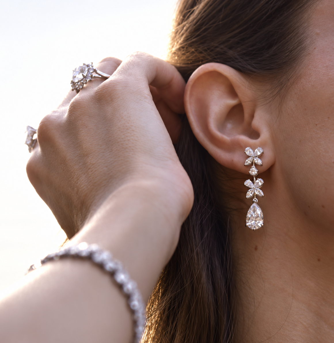Isabel Marquise Floral Diamond Drop Earrings with Pear Drops