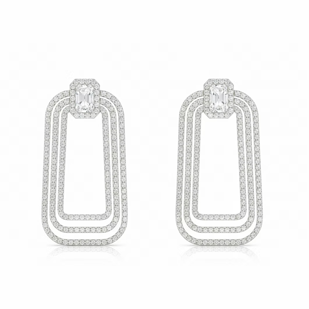 Triple Pave Frame Eco Diamonds Drop Earrings