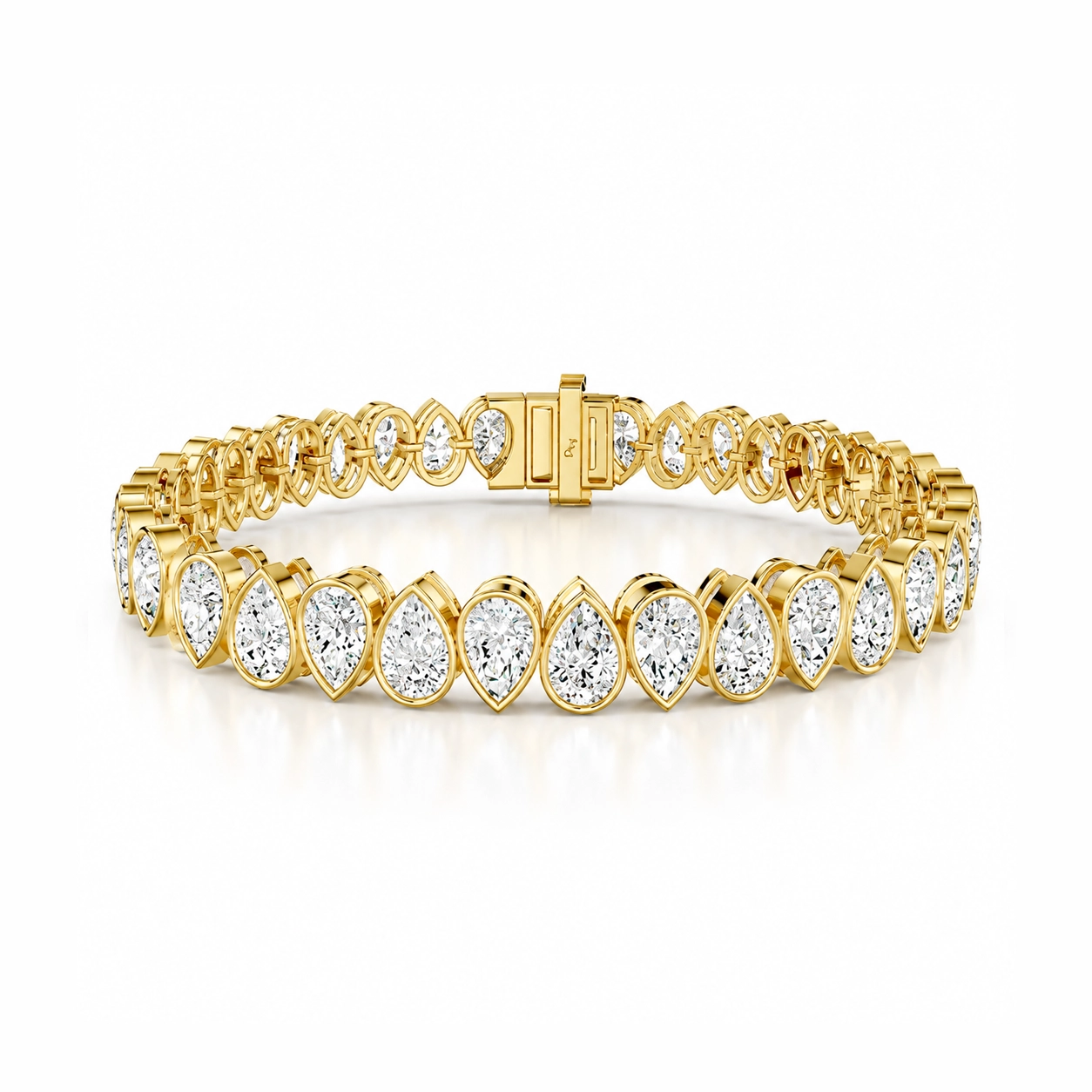 Pear and Oval Diamond Yellow Gold Bezel Tennis Bracelet