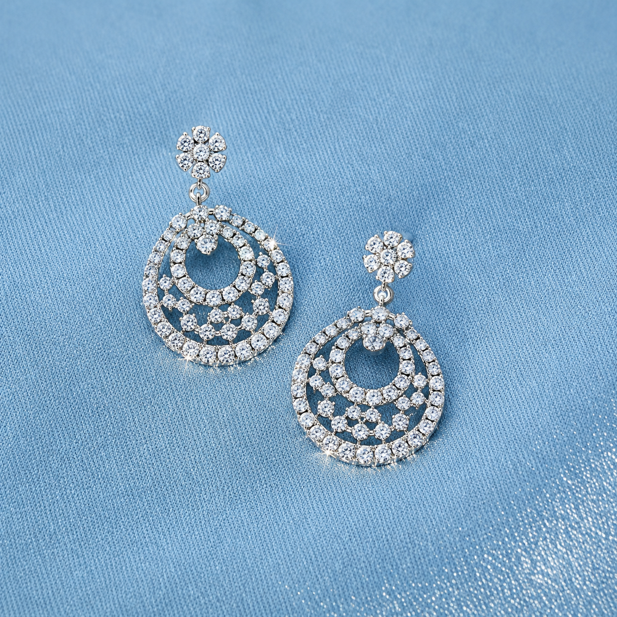 Circle Diamond Drop Earrings