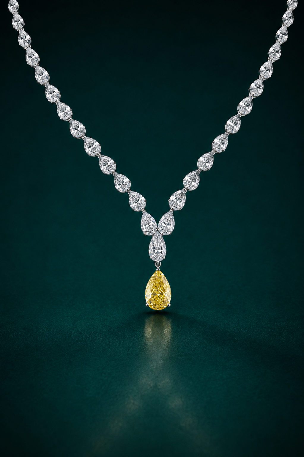 Omni Pear Shaped Yellow Eco Diamonds V Shaped Necklace
