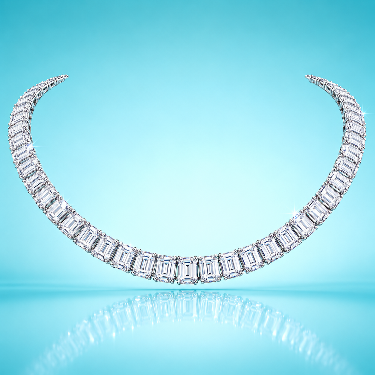 Emerald Cut Eco Diamonds Tennis Necklace