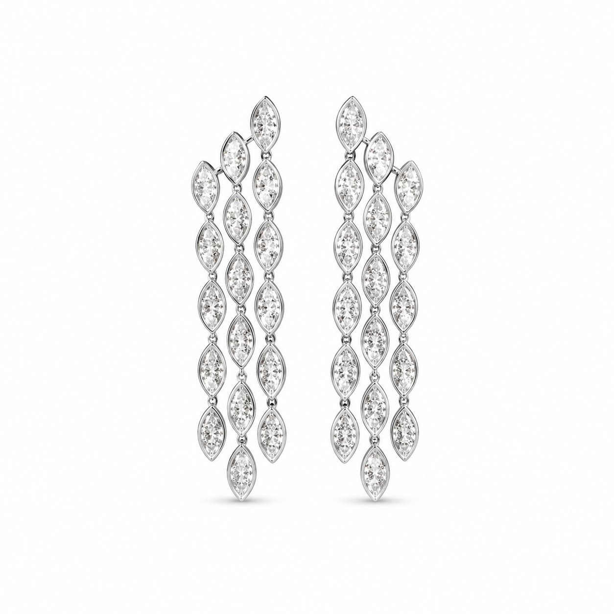 Triple Row Cascading Marquise Diamond Drop Earrings