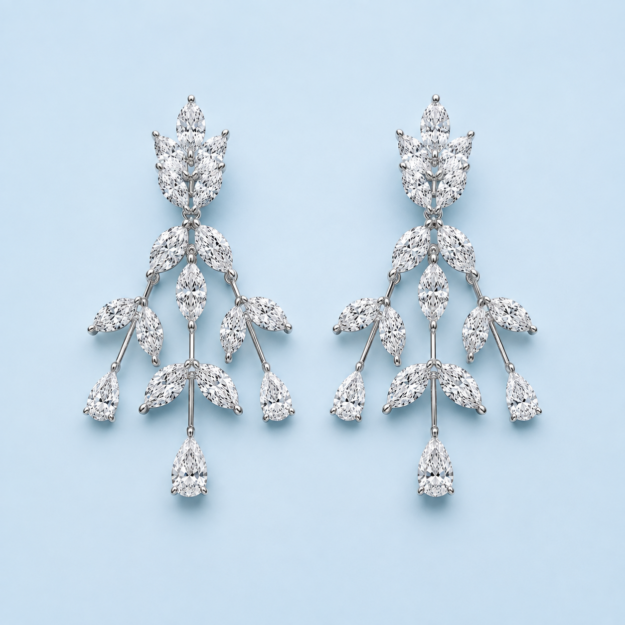 Palace Royal Diamond Leaf Chandelier Drop Earrings