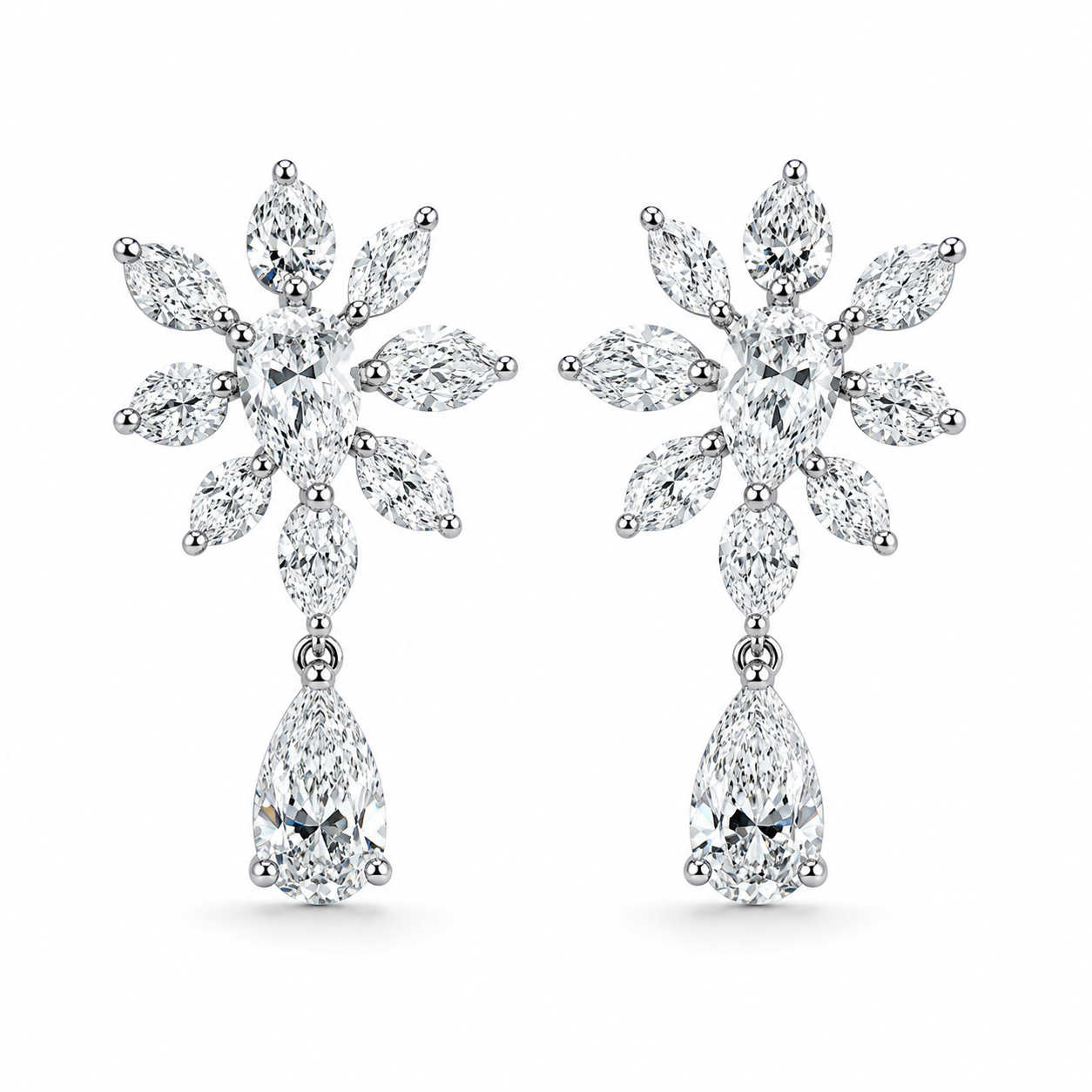 Medallion Diamond Floral Cluster Drop Earrings