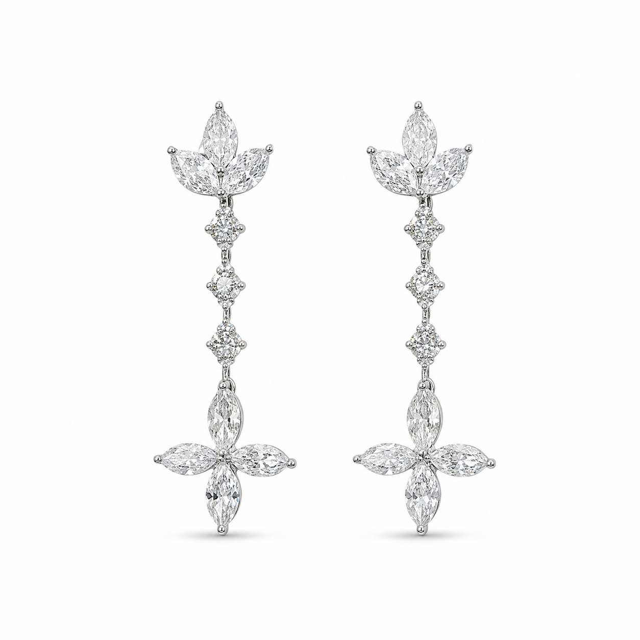 Floral Marquise Diamond Drop Earrings