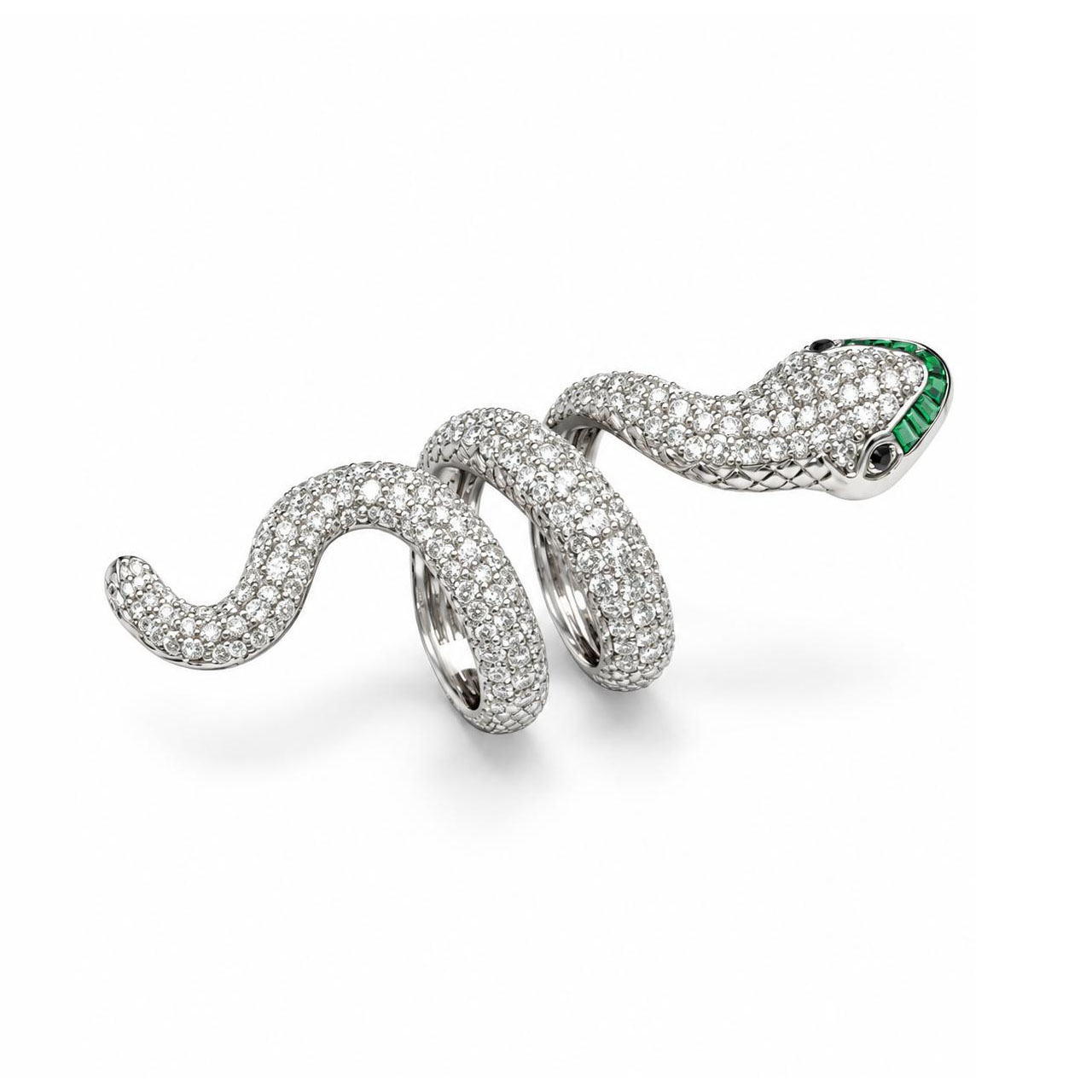 Snake Green and White Pave Diamonds Cocktail Ring