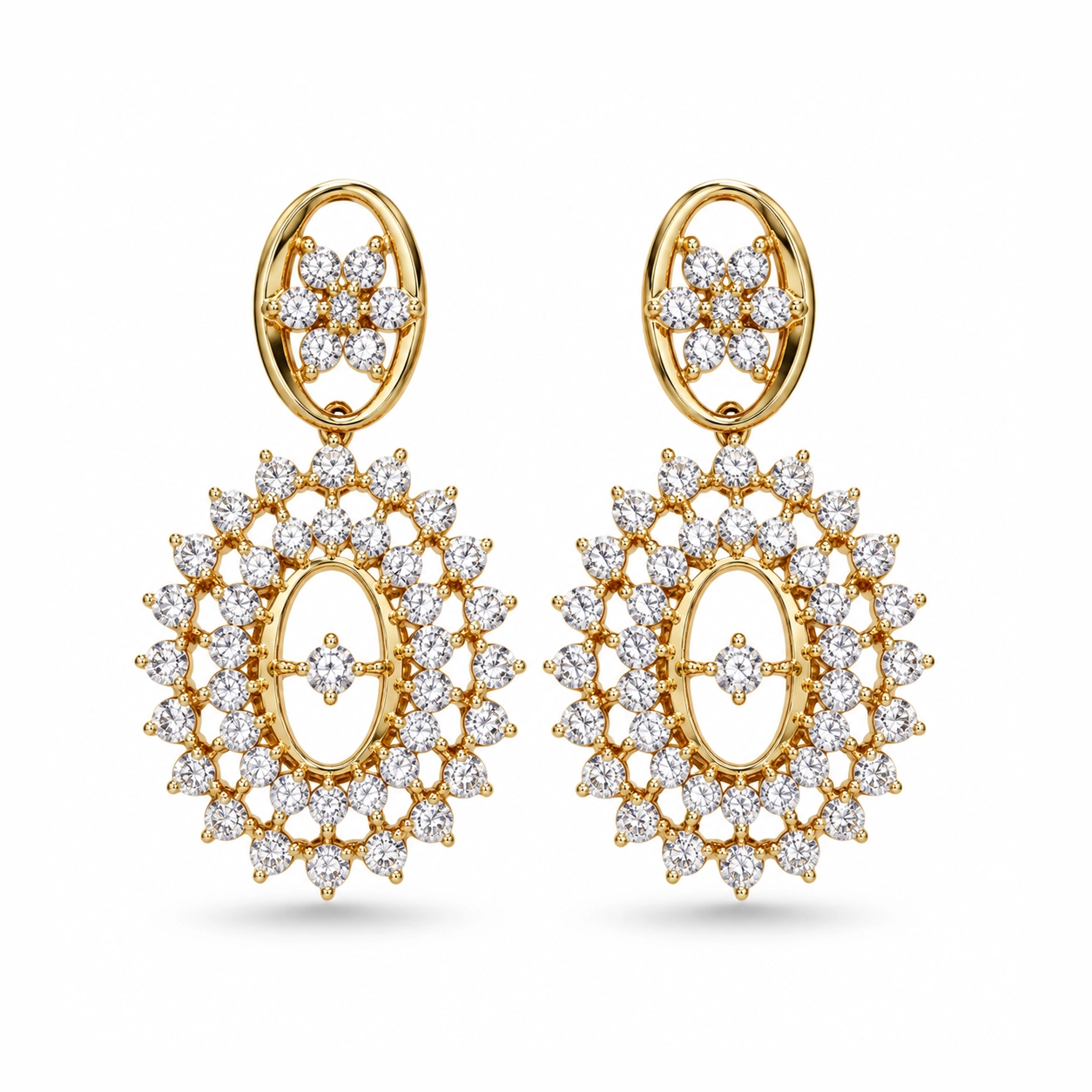 Casablanca Diamond Floral Oval Drop Earrings