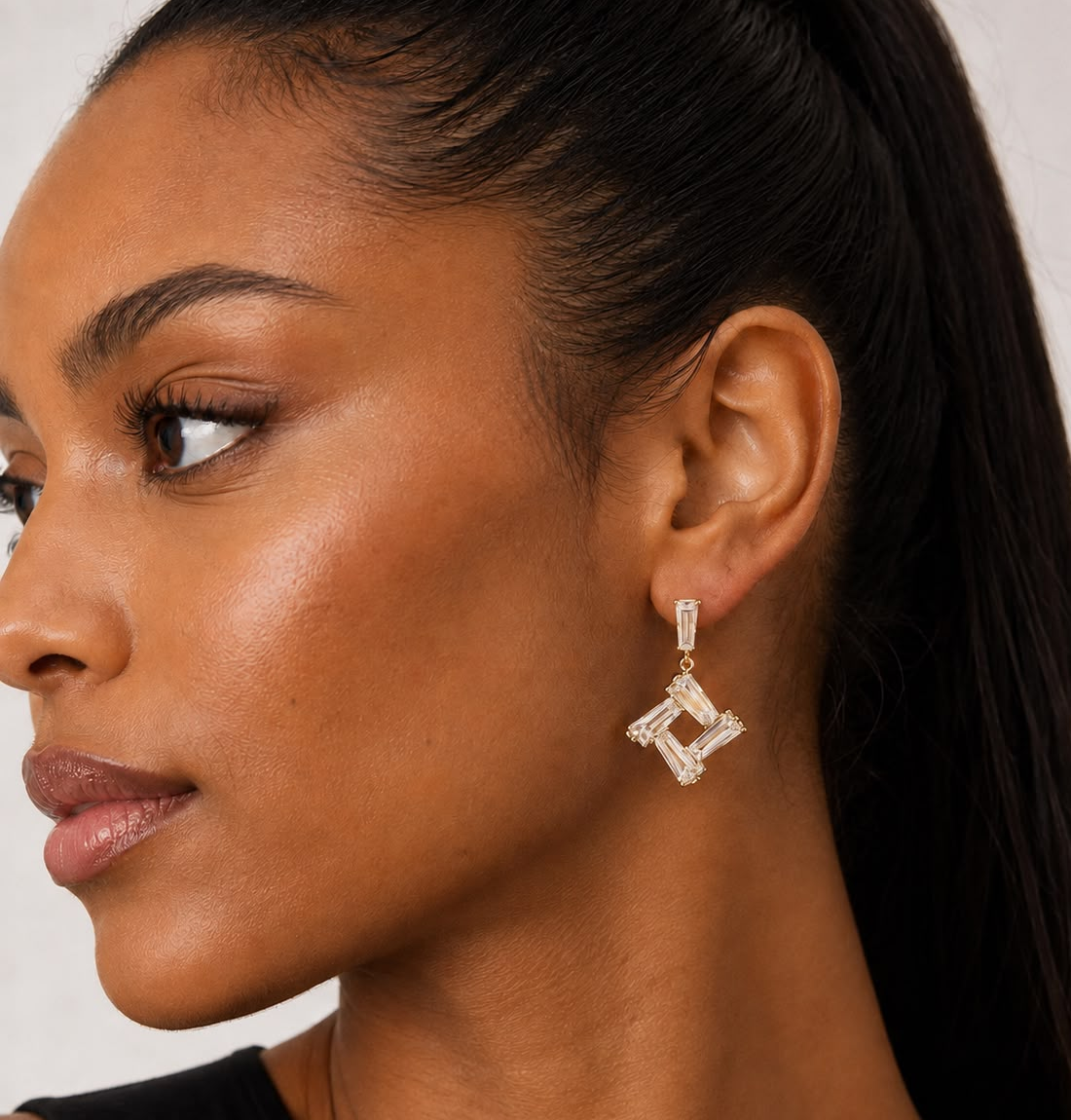 Art Deco Baguette Diamond Geometric Earrings
