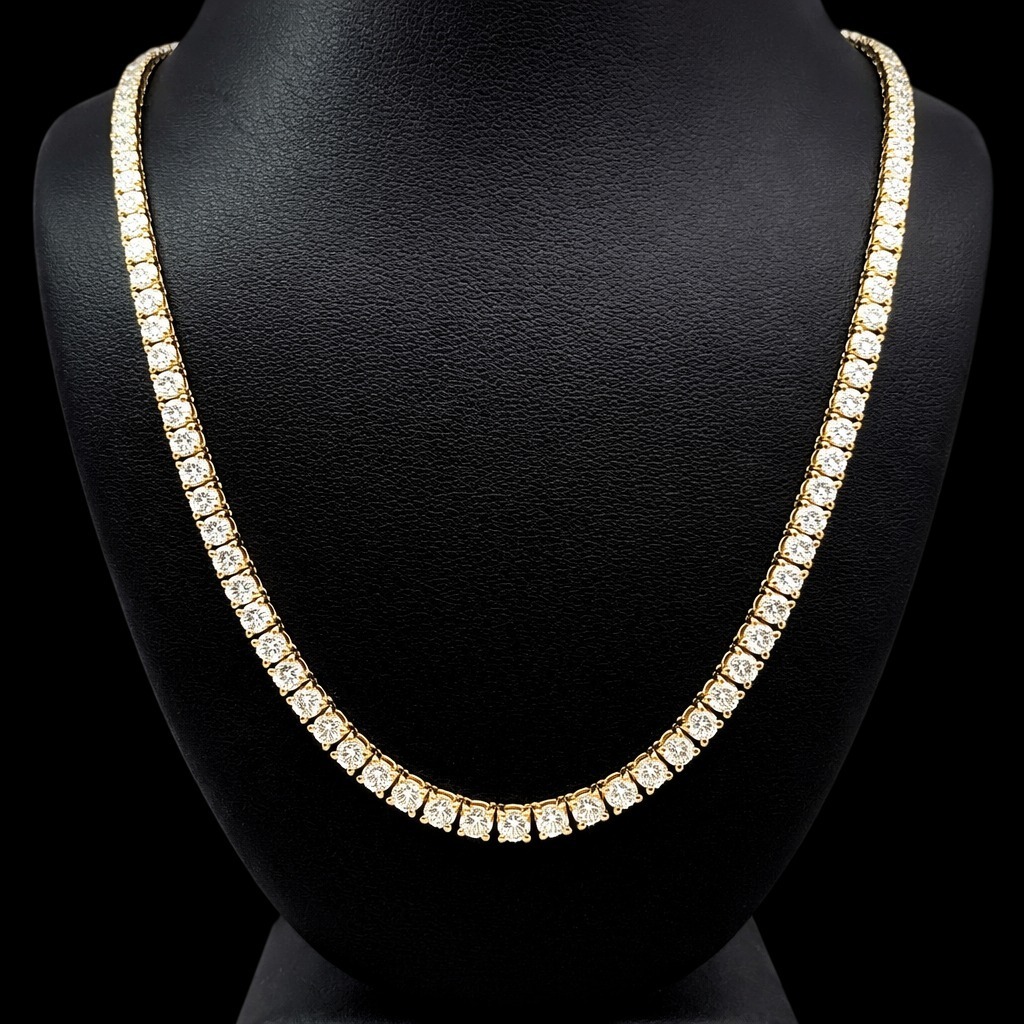 Classic Straight Line YELLOW GOLD Eco Diamonds Tennis Necklace 10 carats