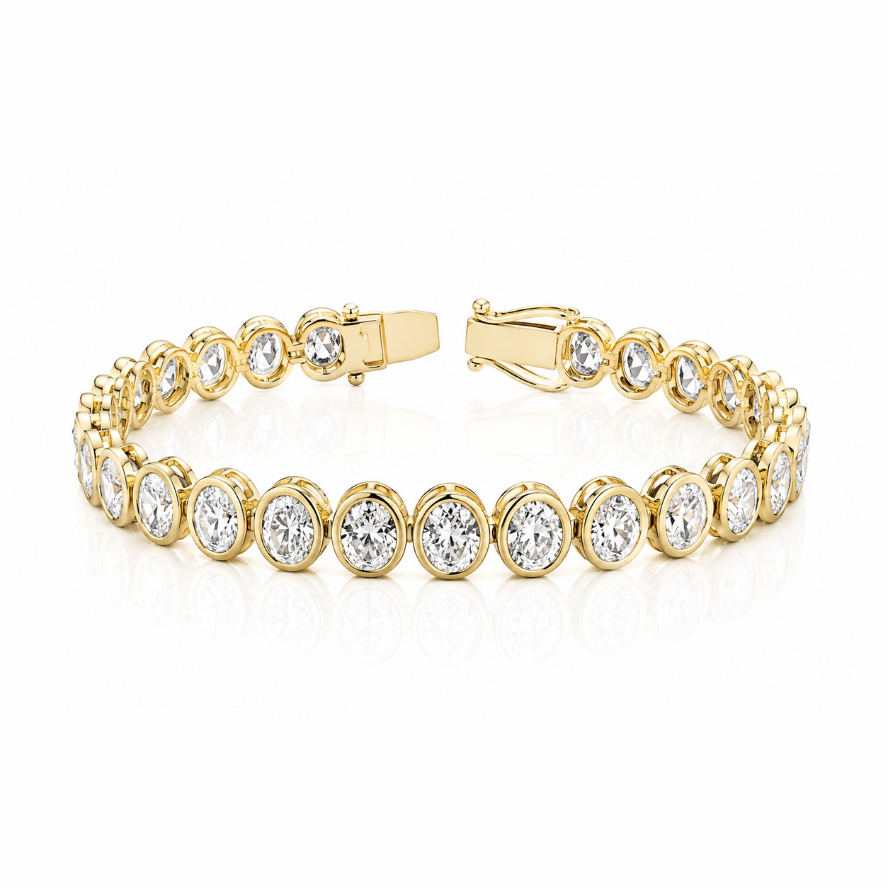 Oval Bezel Yellow Gold Eco Diamonds Tennis Bracelet 19 carats