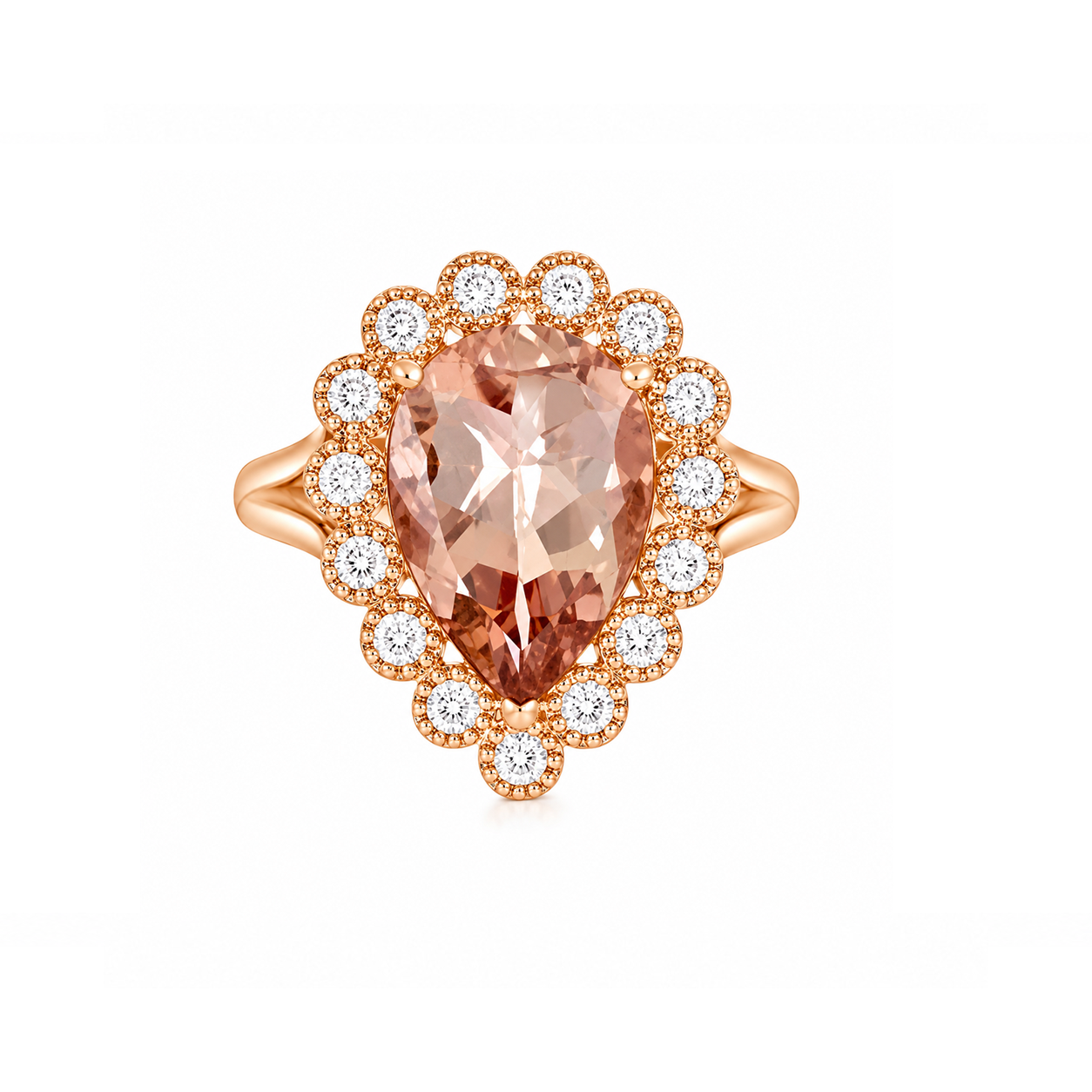Pear Shaped Morganite and Bezel Diamonds Cocktail Ring