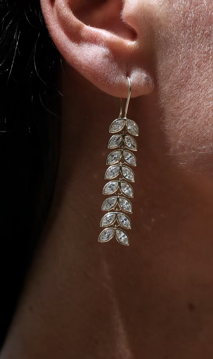 Austin Marquise Diamond Herringbone Style Drop Earrings