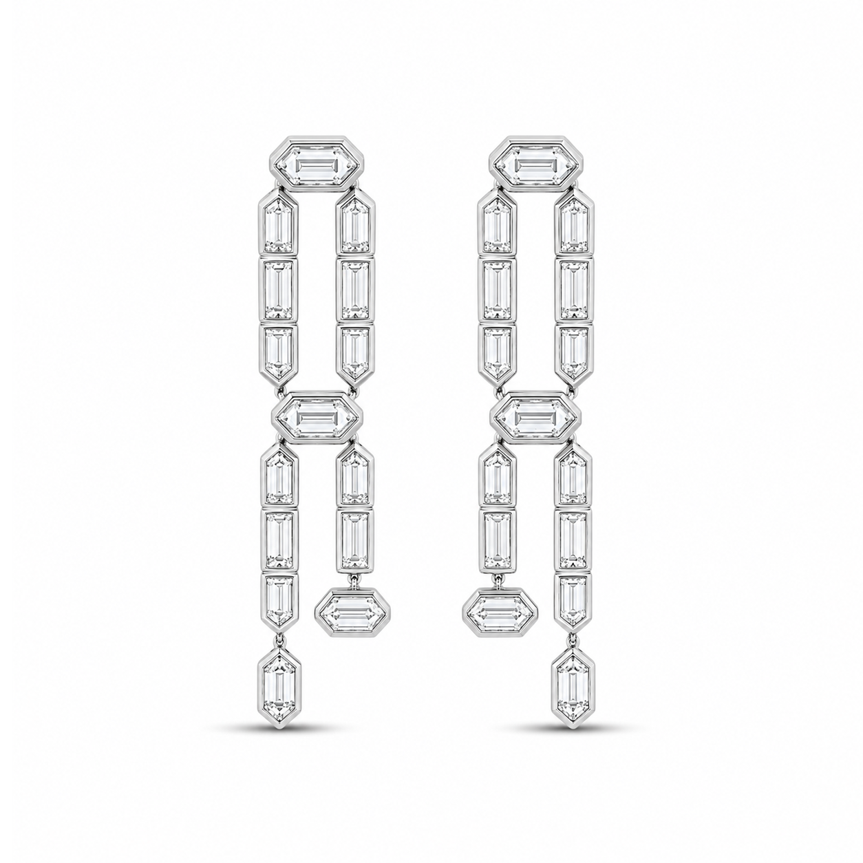 Gatsby Baguette Diamond Double Drop Earrings
