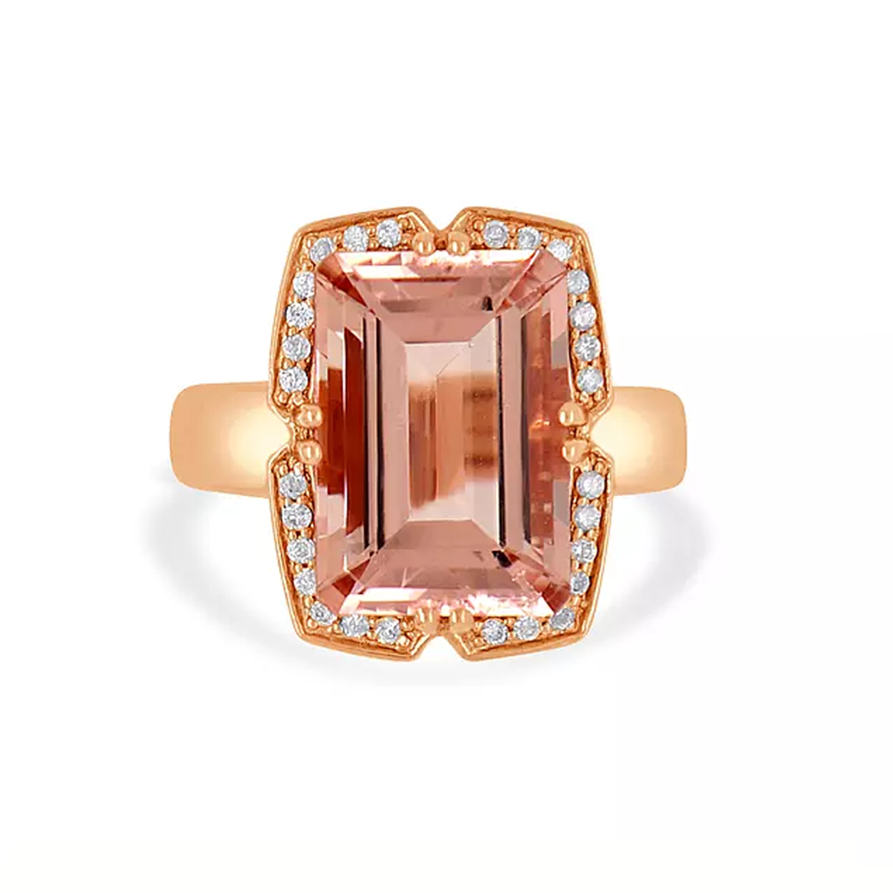 Emerald Shaped Morganite and Diamonds Cocktail Ring