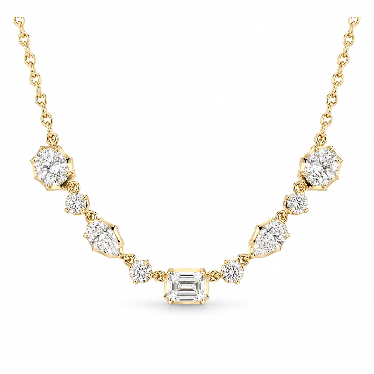 Milady Mixed Cut Diamond Station Necklace in Yellow Gold