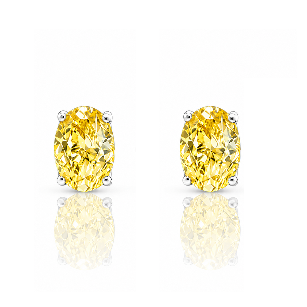 Canary Yellow Oval Shape Eco Diamond Stud Earrings