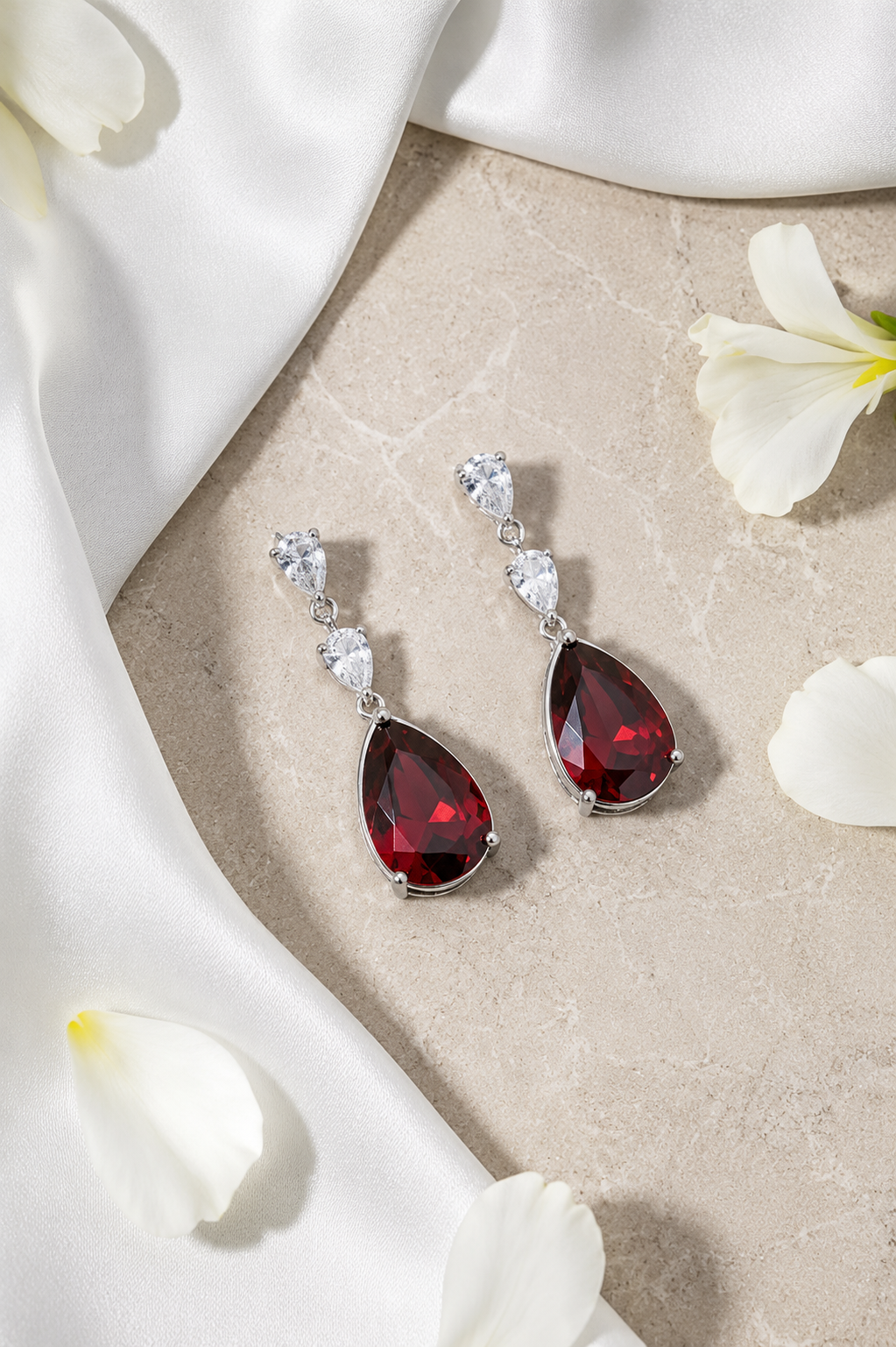 Casino Royal Rubies and Diamonds Pear Shaped Drop Earrings