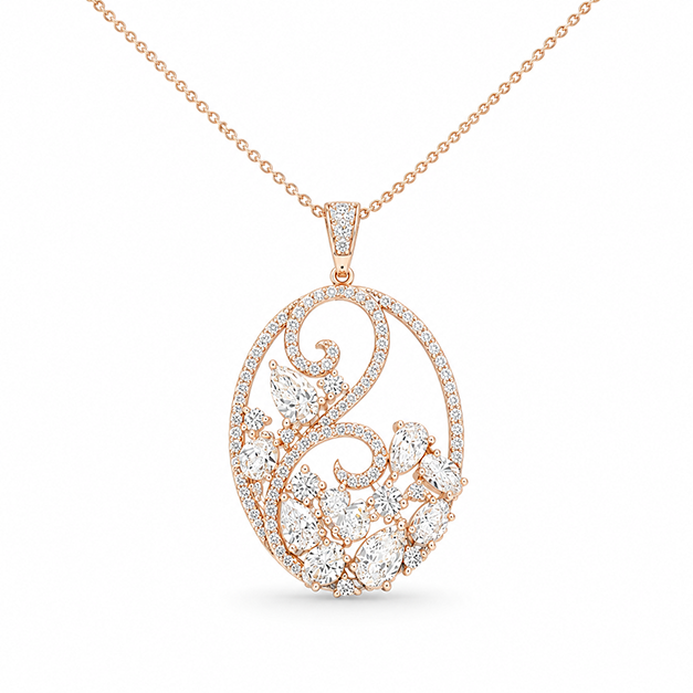 Fancy Multi Shape Eco Diamonds Oval Pendant Necklace