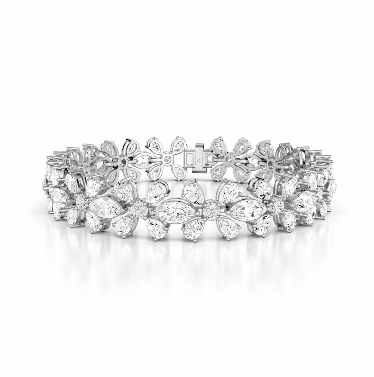 Bella Diamond Flowers and Marquise Cut Links Statement Bracelet