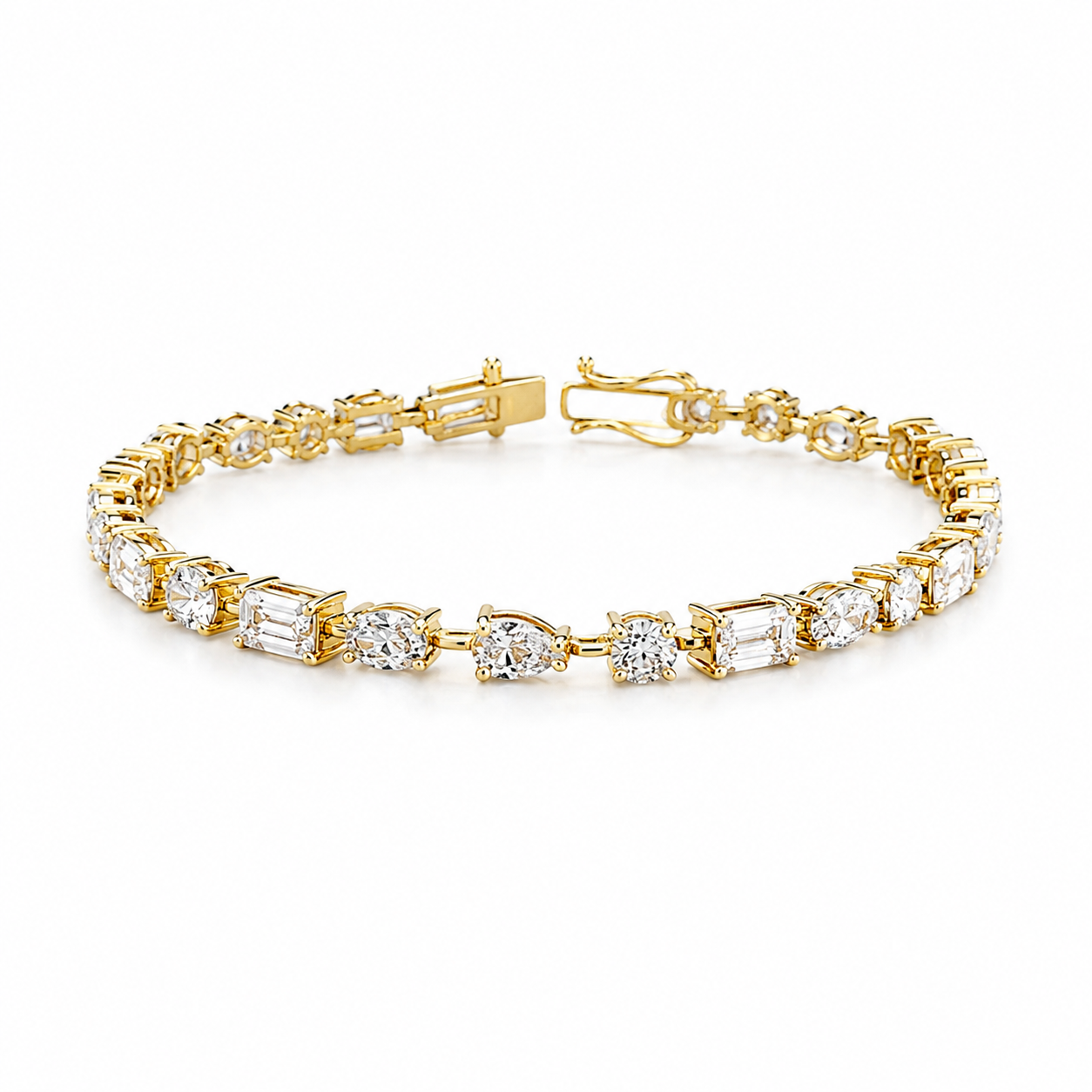 Multi-Shape Diamond Tennis Bracelet in Yellow Gold