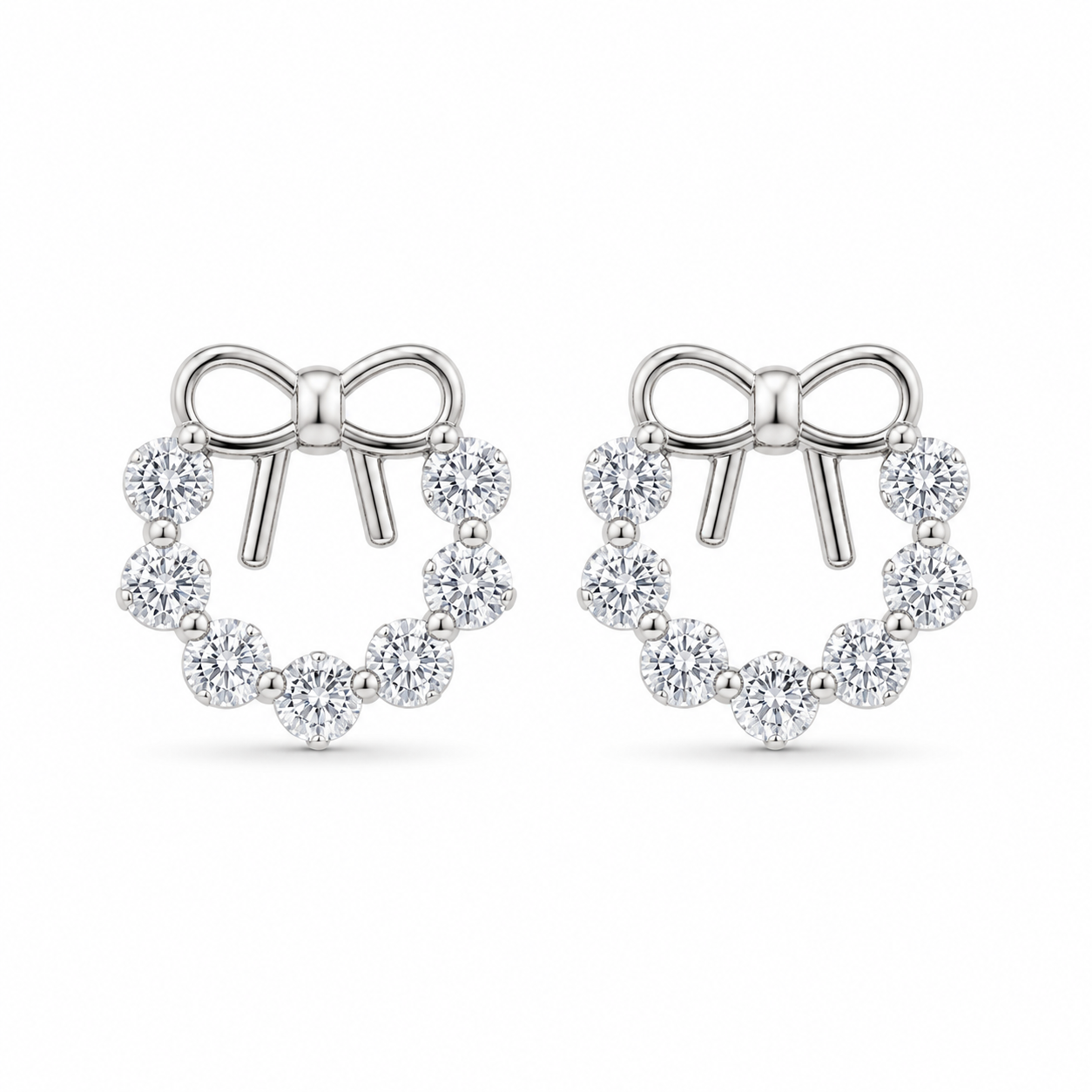 Round Diamond Circle Bow Earrings