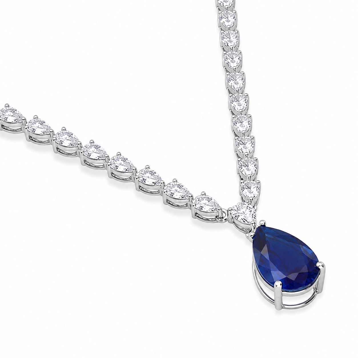 Eco Diamonds Tennis Necklace with an Eco Sapphire Drop Pendant