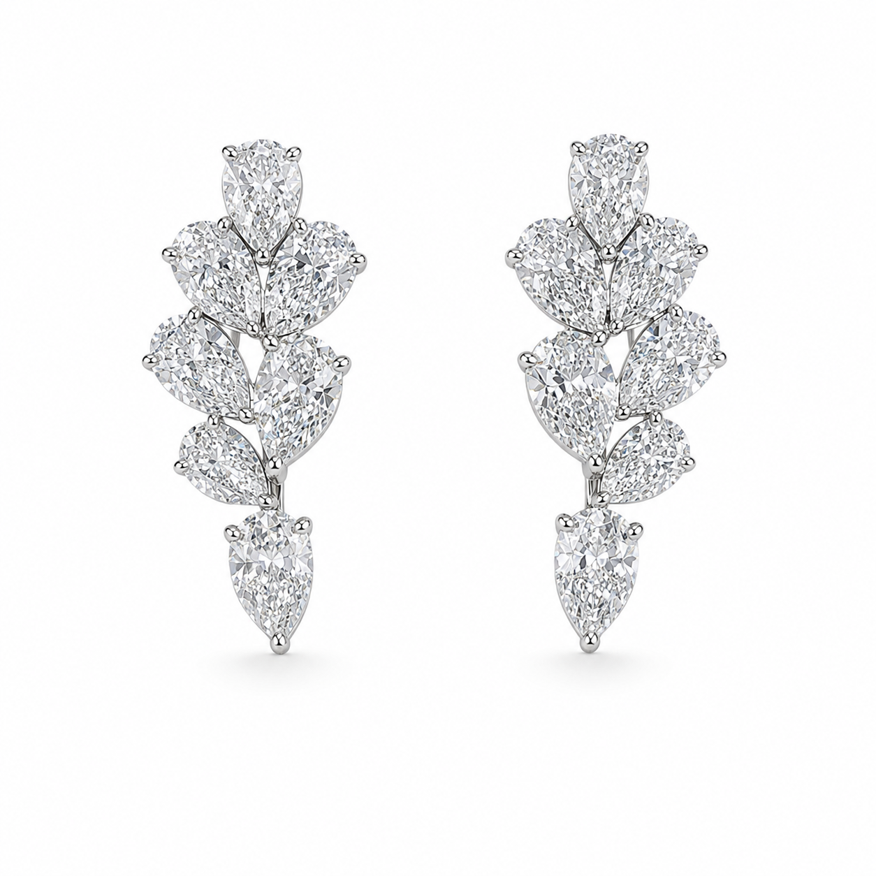 Mixed-Shape Diamond Leaf Drop Earrings