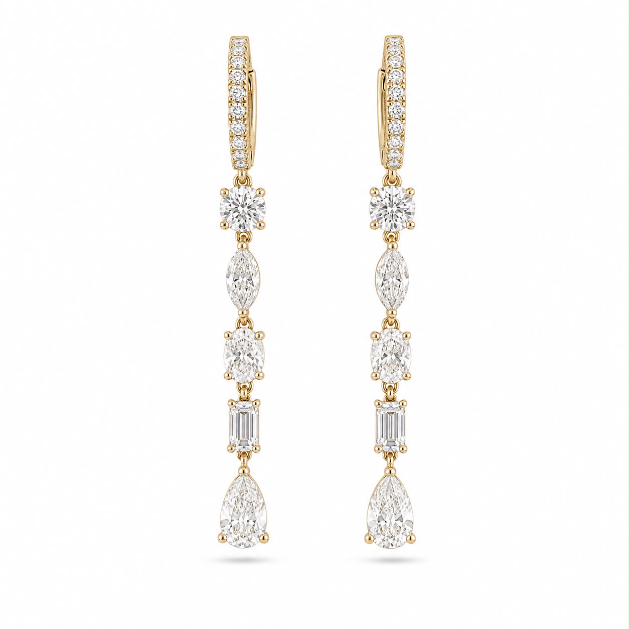 Grazia Multi Shape Diamond Linear Drop Earrings