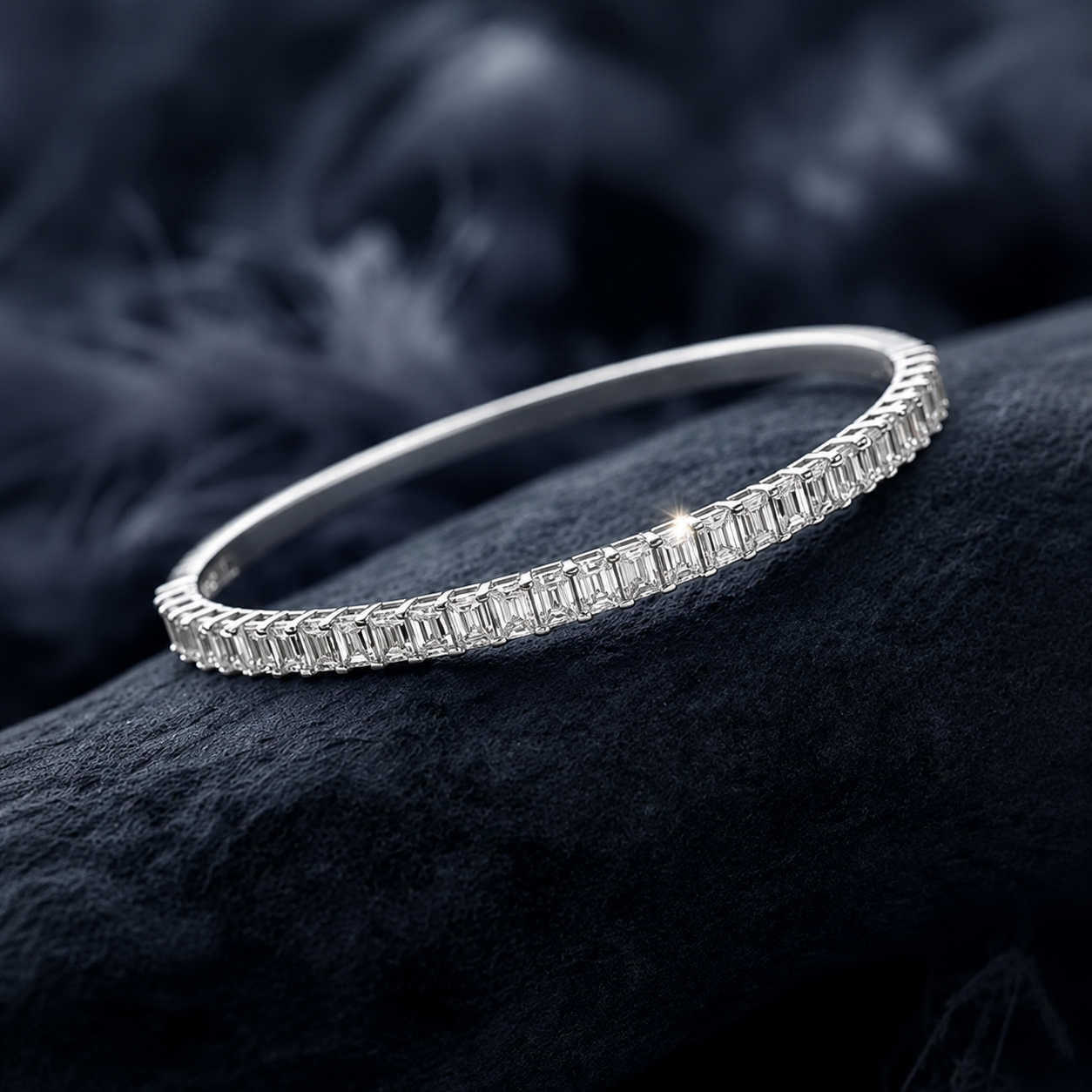 Emerald Shaped Diamond Tennis Bracelet (Bangle)