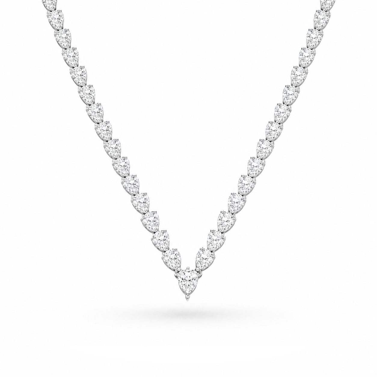 Pear Diamonds V Shaped Tennis Necklace