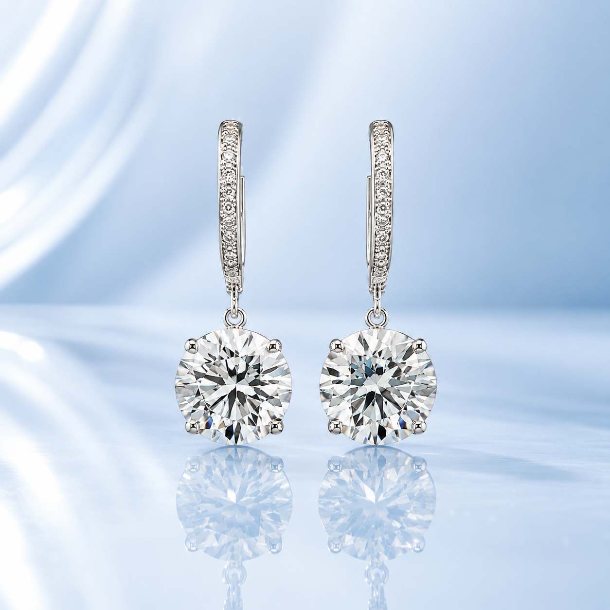 Round Dangle Hoops Eco Diamonds Earrings