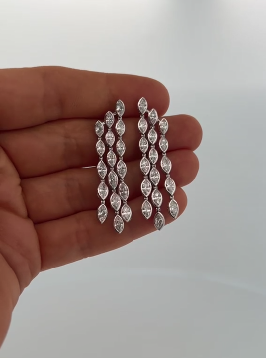 Triple Row Cascading Marquise Diamond Drop Earrings