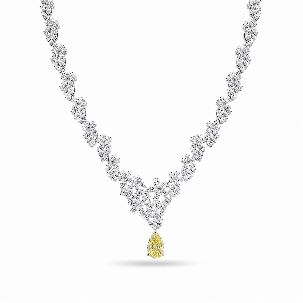 The Muse Fancy Yellow Pear Diamond Floral Drop Necklace