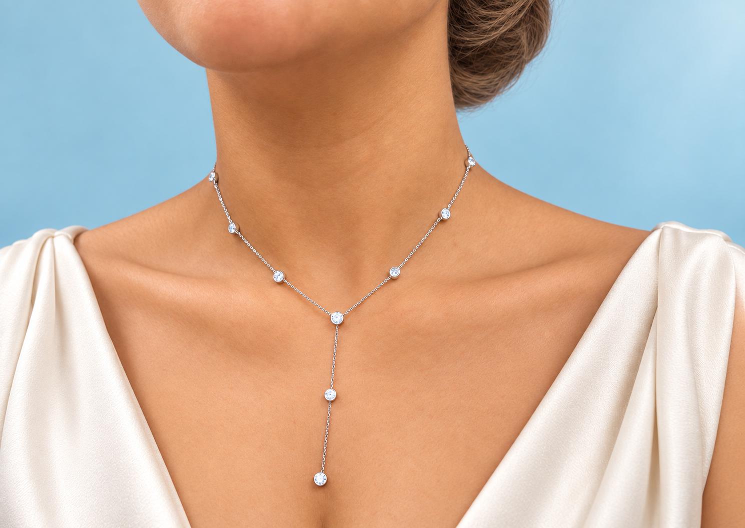 Aston Bezel Diamond Station Lariat Necklace