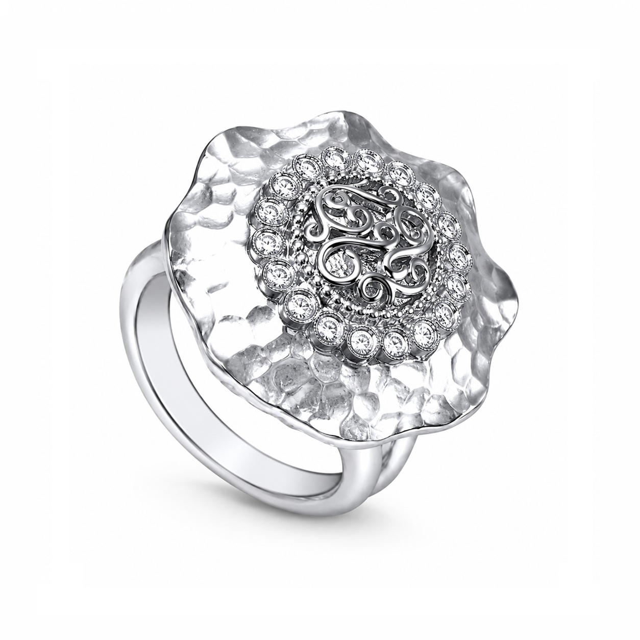 Hammered Finish Diamond Cocktail Ring
