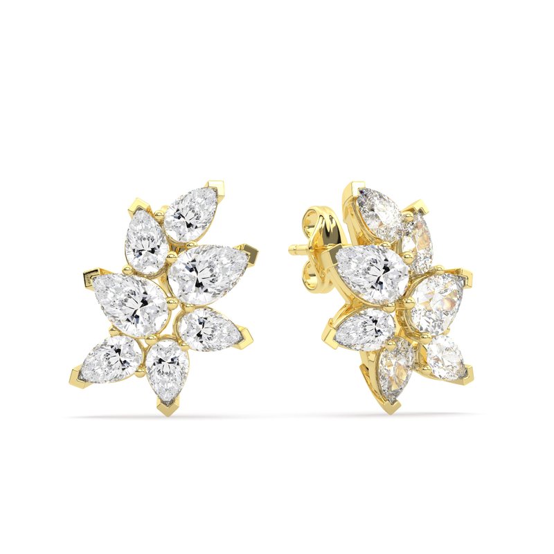 Evelisse Gold Pear Shape Eco Diamonds Cluster Earrings