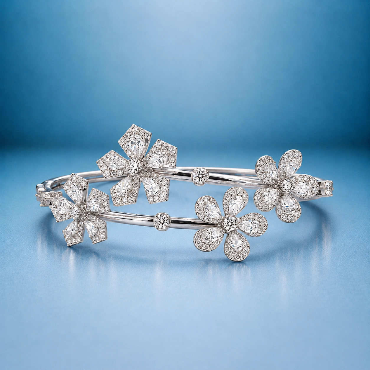 Pear and Round Diamond Floral Bangle