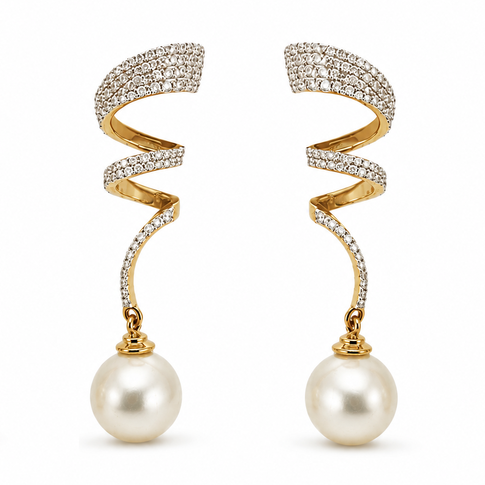 Spiral Eco Diamonds Pearl Drop Earrings