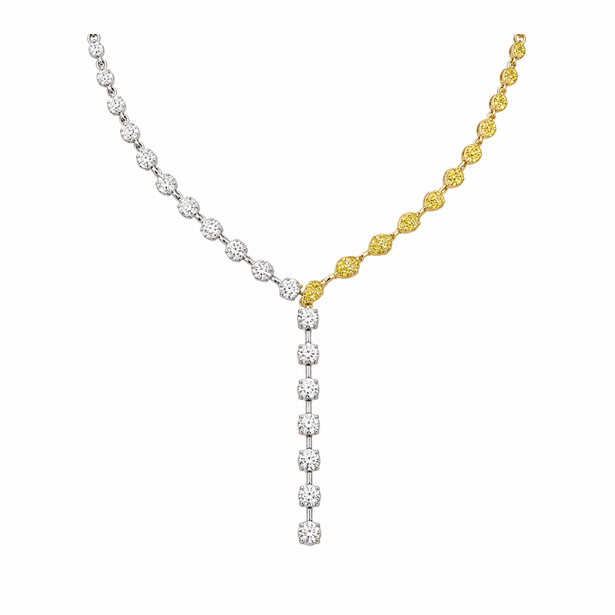 Y Shaped White and Fancy Yellow Eco Diamonds Lariat Necklace