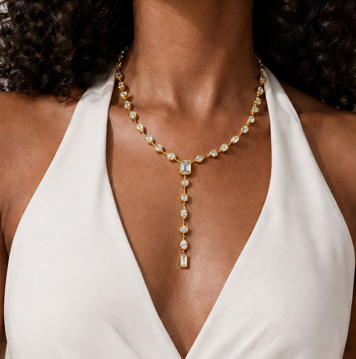 Bijou Lariat Bezel Multi Shape Necklace