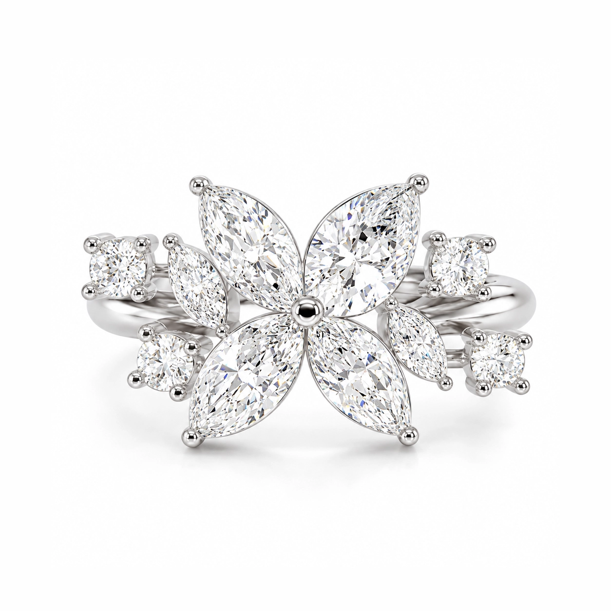 Carré Marquise Diamond Floral Cocktail Ring
