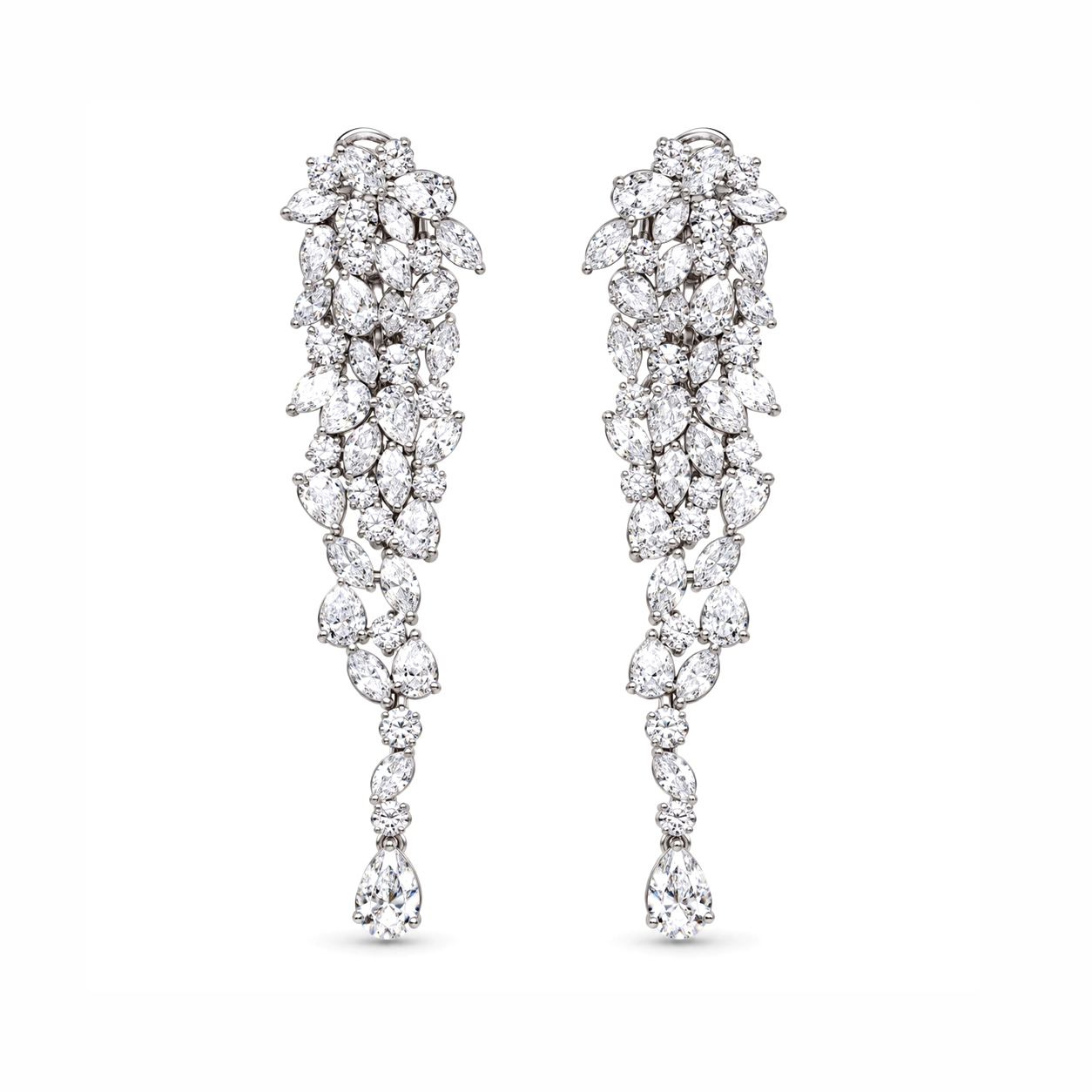 Red Carpet Cascading Pear and Marquise Diamond Drop Earrings