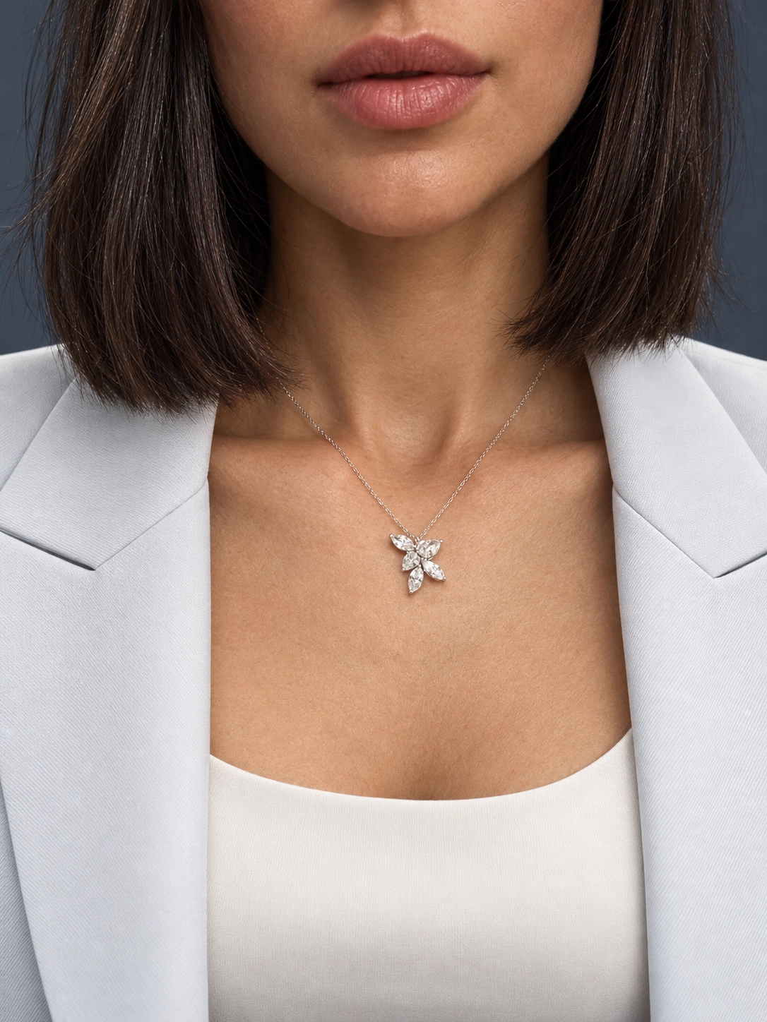 Cluster Marquise Diamond Floral Pendant Necklace
