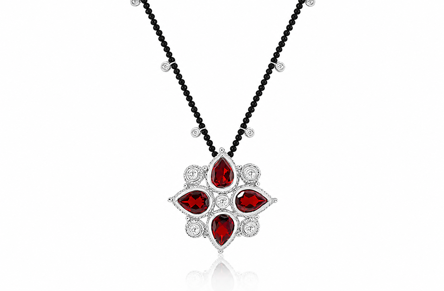 Red Garnet and Natural Diamonds Pendant Necklace