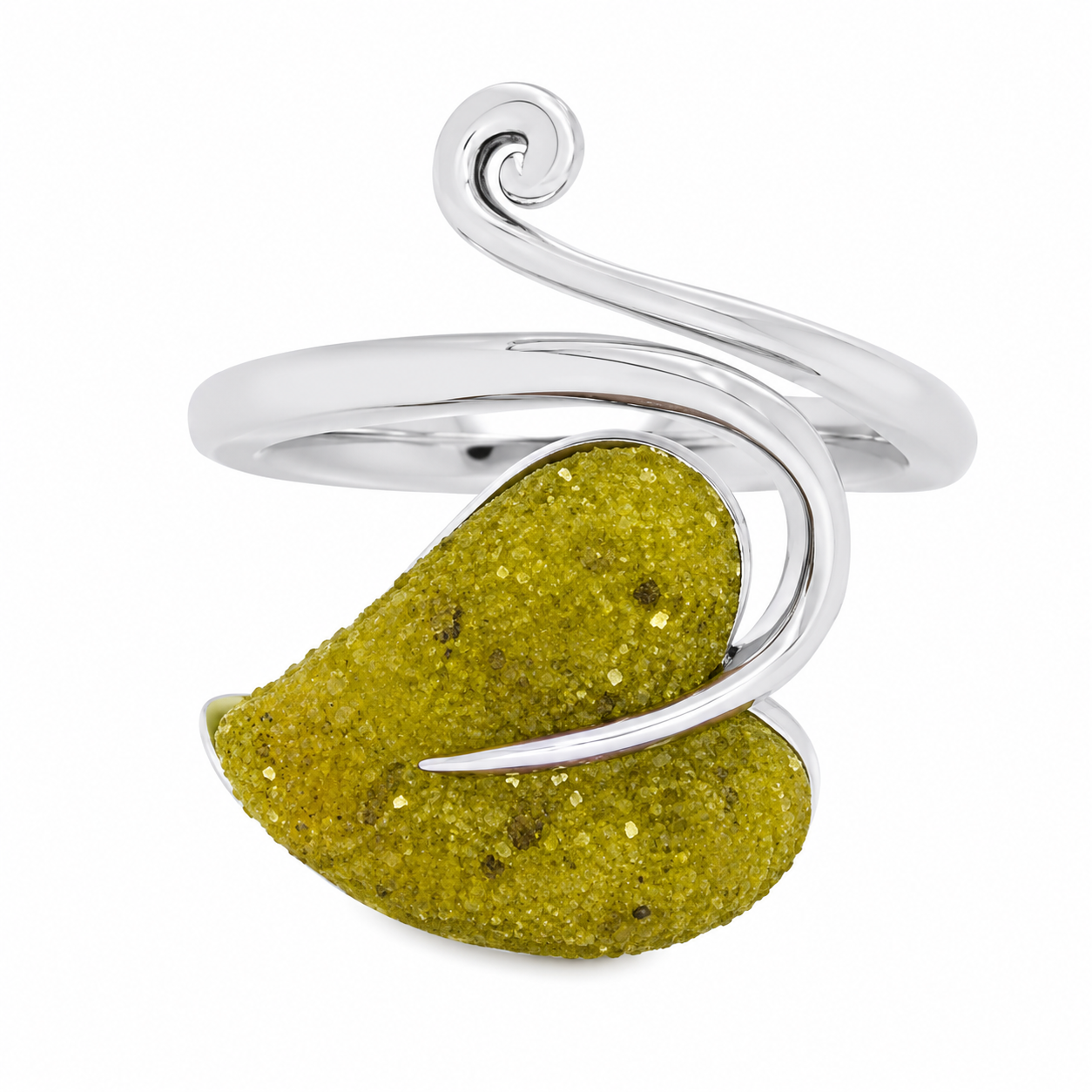 Crushed Yellow Diamonds Leaf Ring