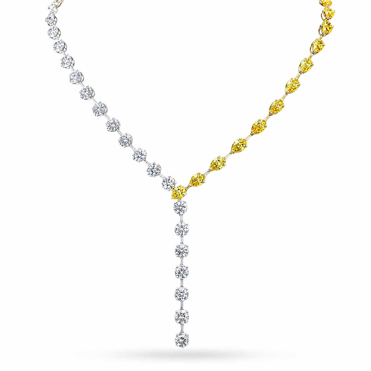 Y Shaped White and Fancy Yellow Eco Diamonds Lariat Necklace