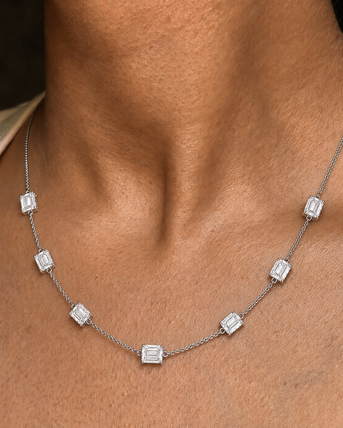Capri Emerald Cut Diamonds Station Necklace